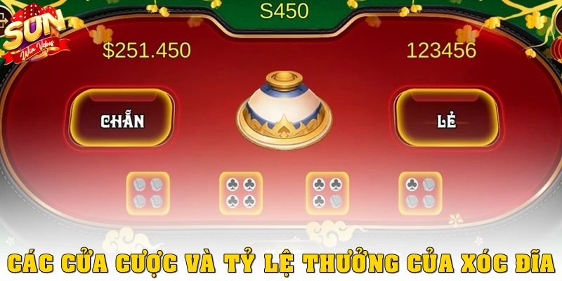 Các cửa cược và tỷ lệ thưởng của Xóc đĩa